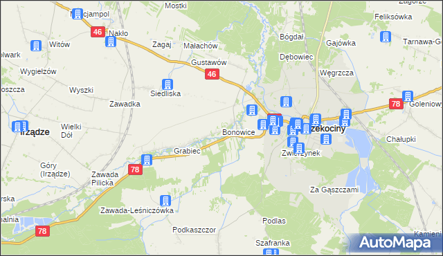 mapa Bonowice, Bonowice na mapie Targeo