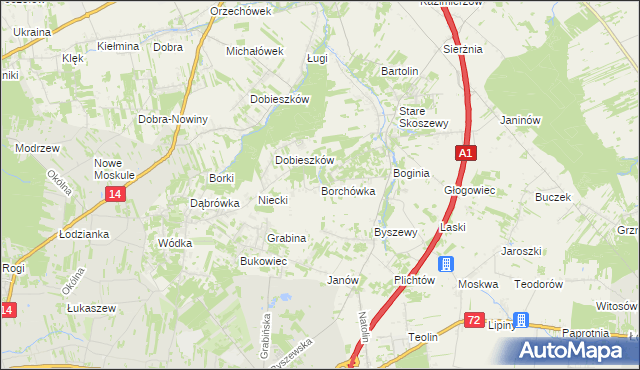 mapa Borchówka, Borchówka na mapie Targeo