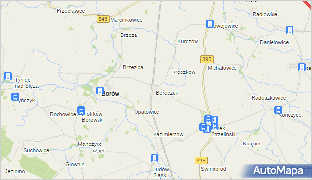 mapa Boreczek gmina Borów, Boreczek gmina Borów na mapie Targeo