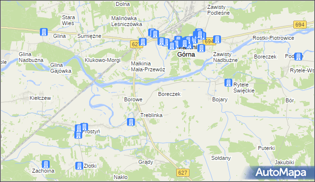 mapa Boreczek gmina Małkinia Górna, Boreczek gmina Małkinia Górna na mapie Targeo