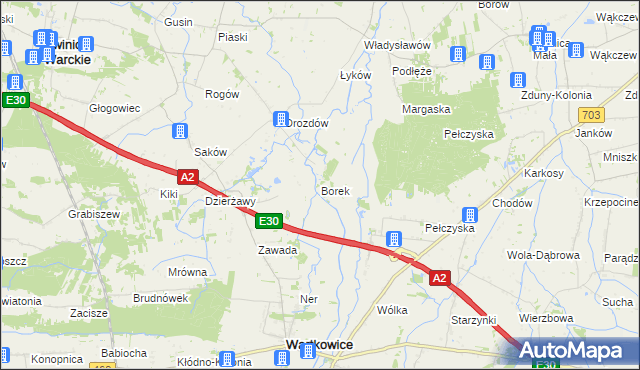 mapa Borek gmina Wartkowice, Borek gmina Wartkowice na mapie Targeo