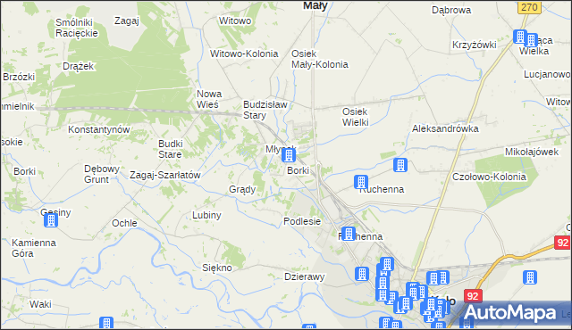 mapa Borki gmina Koło, Borki gmina Koło na mapie Targeo