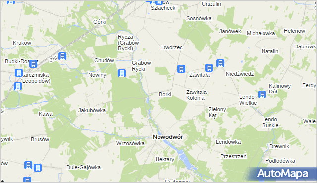 mapa Borki gmina Nowodwór, Borki gmina Nowodwór na mapie Targeo