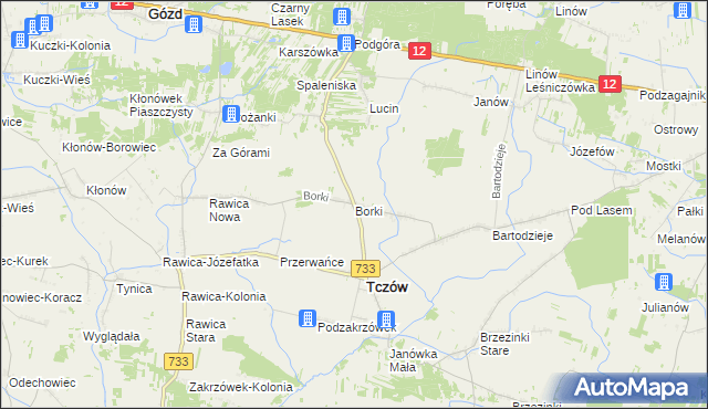 mapa Borki gmina Tczów, Borki gmina Tczów na mapie Targeo