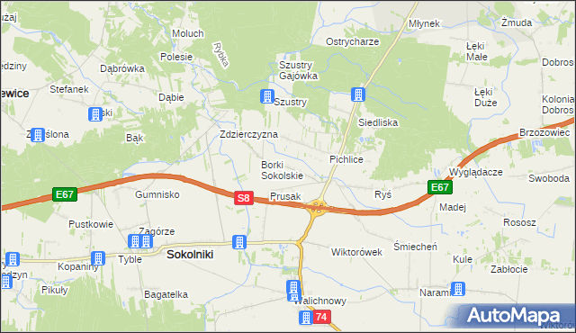 mapa Borki Pichelskie, Borki Pichelskie na mapie Targeo