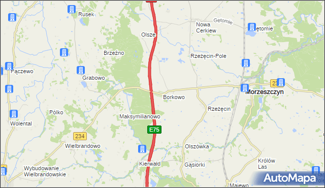 mapa Borkowo gmina Morzeszczyn, Borkowo gmina Morzeszczyn na mapie Targeo