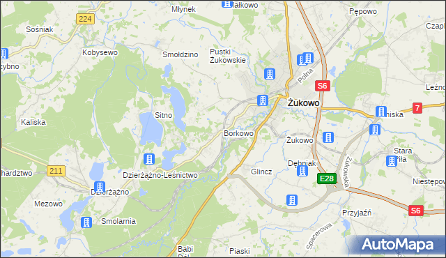 mapa Borkowo gmina Żukowo, Borkowo gmina Żukowo na mapie Targeo