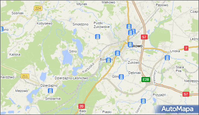 mapa Borkowo gmina Żukowo, Borkowo gmina Żukowo na mapie Targeo