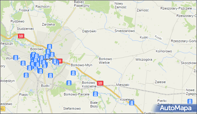 mapa Borkowo Wielkie gmina Sierpc, Borkowo Wielkie gmina Sierpc na mapie Targeo