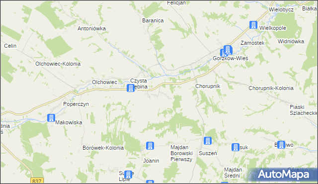 mapa Borów-Kolonia gmina Gorzków, Borów-Kolonia gmina Gorzków na mapie Targeo