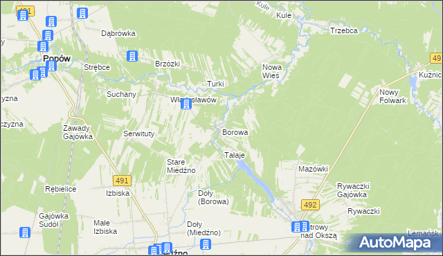 mapa Borowa gmina Miedźno, Borowa gmina Miedźno na mapie Targeo