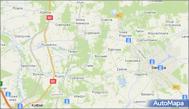 mapa Borówek gmina Siennica, Borówek gmina Siennica na mapie Targeo