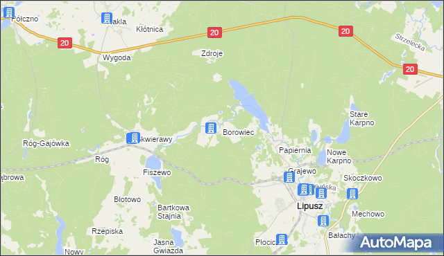 mapa Borowiec gmina Lipusz, Borowiec gmina Lipusz na mapie Targeo