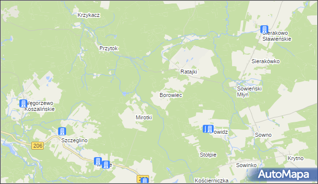 mapa Borowiec gmina Sianów, Borowiec gmina Sianów na mapie Targeo