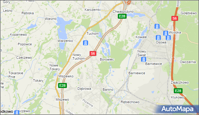 mapa Borowiec gmina Żukowo, Borowiec gmina Żukowo na mapie Targeo