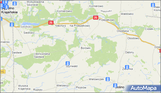 mapa Borówki gmina Sośno, Borówki gmina Sośno na mapie Targeo