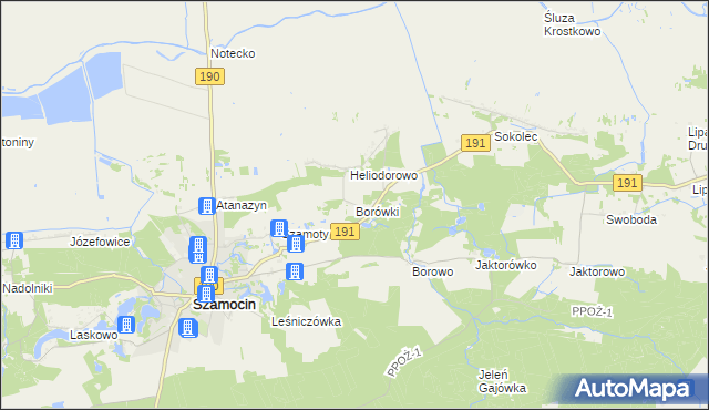 mapa Borówki gmina Szamocin, Borówki gmina Szamocin na mapie Targeo