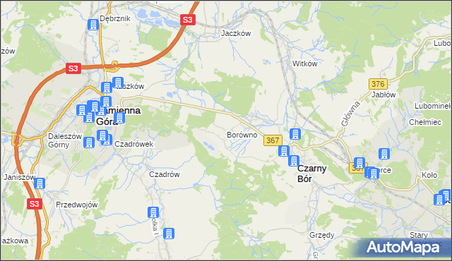 mapa Borówno gmina Czarny Bór, Borówno gmina Czarny Bór na mapie Targeo