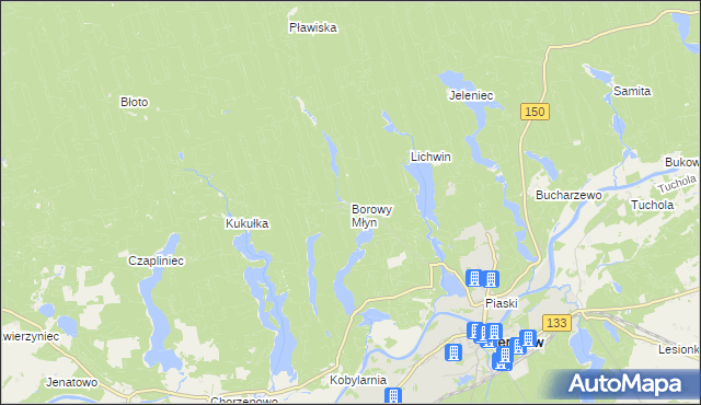 mapa Borowy Młyn gmina Sieraków, Borowy Młyn gmina Sieraków na mapie Targeo