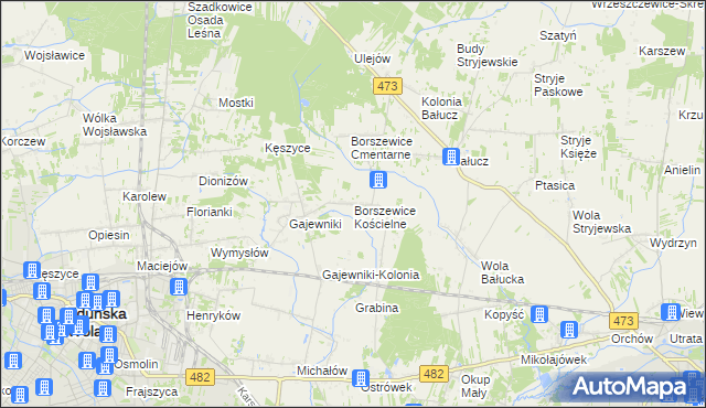 mapa Borszewice Kościelne, Borszewice Kościelne na mapie Targeo