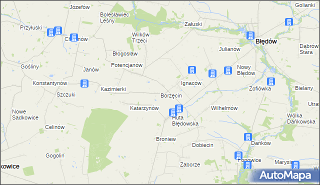 mapa Borzęcin gmina Błędów, Borzęcin gmina Błędów na mapie Targeo