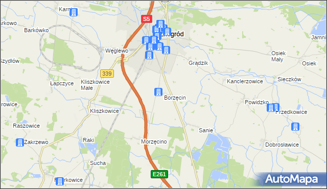 mapa Borzęcin gmina Żmigród, Borzęcin gmina Żmigród na mapie Targeo