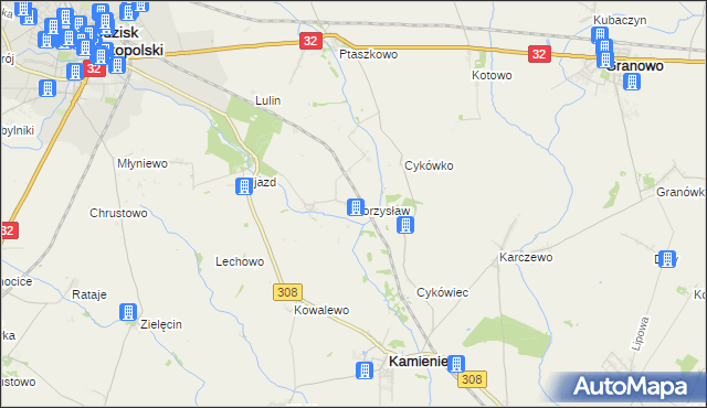 mapa Borzysław gmina Grodzisk Wielkopolski, Borzysław gmina Grodzisk Wielkopolski na mapie Targeo