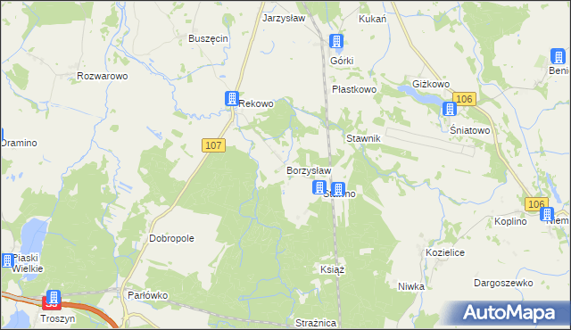 mapa Borzysław gmina Kamień Pomorski, Borzysław gmina Kamień Pomorski na mapie Targeo