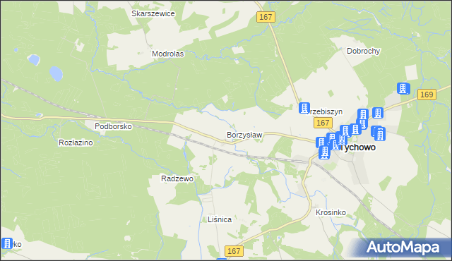 mapa Borzysław gmina Tychowo, Borzysław gmina Tychowo na mapie Targeo