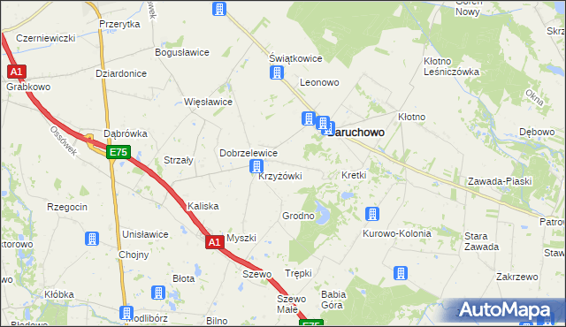 mapa Boża Wola gmina Baruchowo, Boża Wola gmina Baruchowo na mapie Targeo