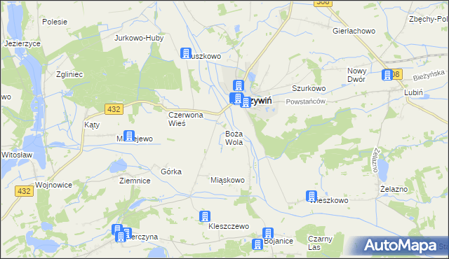 mapa Boża Wola gmina Krzywiń, Boża Wola gmina Krzywiń na mapie Targeo