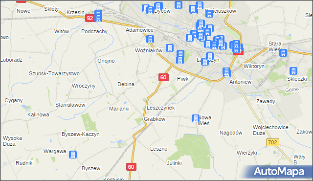 mapa Boża Wola gmina Kutno, Boża Wola gmina Kutno na mapie Targeo