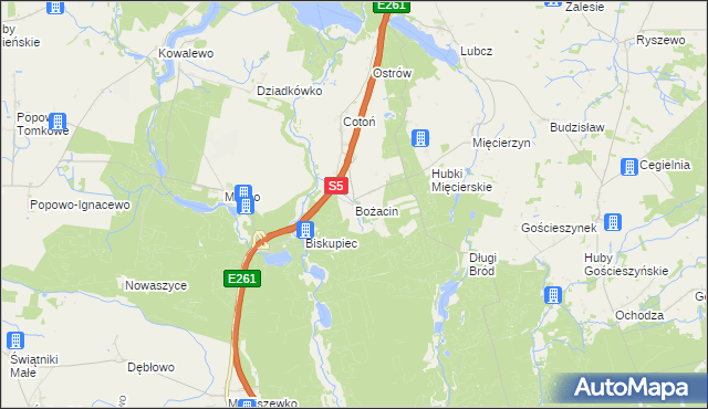 mapa Bożacin gmina Rogowo, Bożacin gmina Rogowo na mapie Targeo