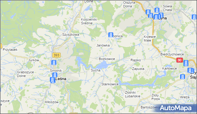 mapa Bożkowice, Bożkowice na mapie Targeo