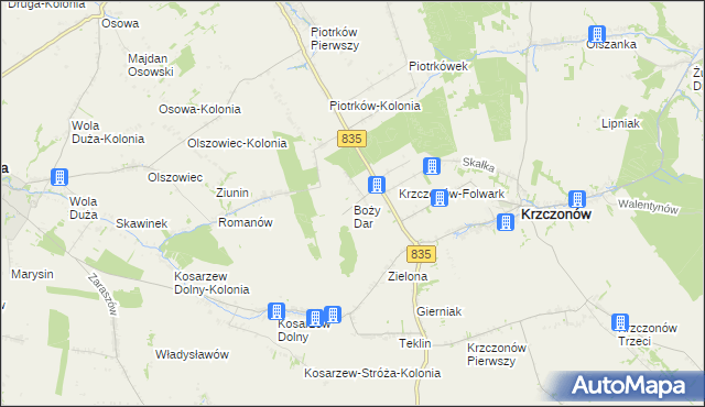 mapa Boży Dar gmina Krzczonów, Boży Dar gmina Krzczonów na mapie Targeo