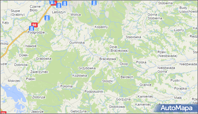 mapa Braciejowa, Braciejowa na mapie Targeo