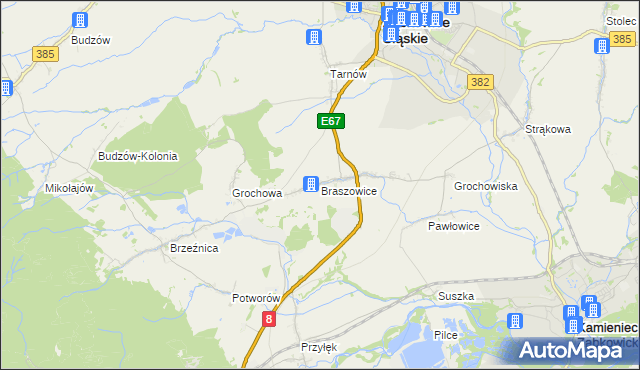 mapa Braszowice, Braszowice na mapie Targeo