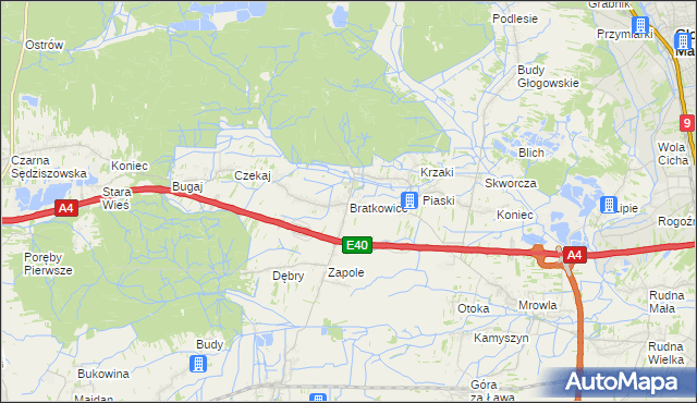 mapa Bratkowice, Bratkowice na mapie Targeo