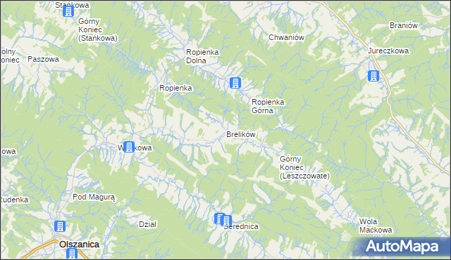 mapa Brelików, Brelików na mapie Targeo