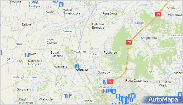 mapa Breń gmina Olesno, Breń gmina Olesno na mapie Targeo