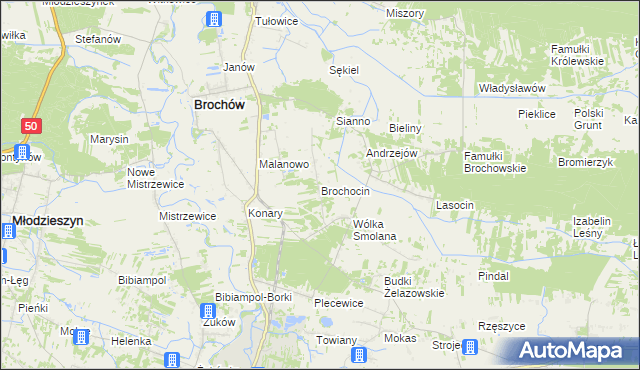 mapa Brochocin gmina Brochów, Brochocin gmina Brochów na mapie Targeo