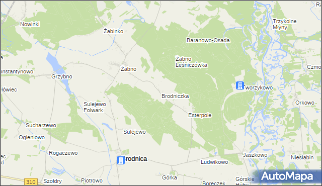 mapa Brodniczka gmina Brodnica, Brodniczka gmina Brodnica na mapie Targeo