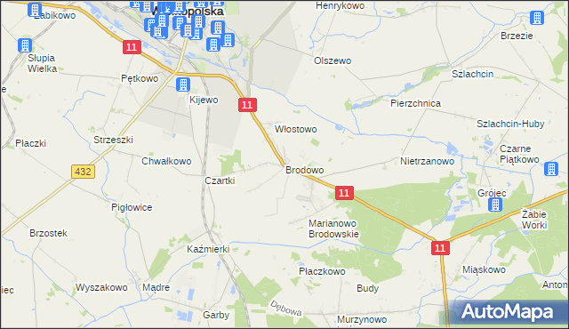 mapa Brodowo gmina Środa Wielkopolska, Brodowo gmina Środa Wielkopolska na mapie Targeo