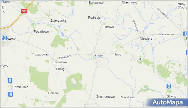 mapa Brody gmina Lwówek, Brody gmina Lwówek na mapie Targeo