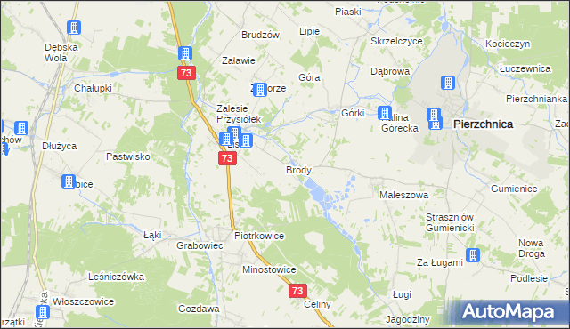 mapa Brody gmina Pierzchnica, Brody gmina Pierzchnica na mapie Targeo