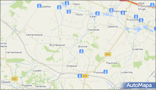 mapa Bronice gmina Nałęczów, Bronice gmina Nałęczów na mapie Targeo