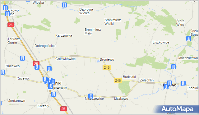 mapa Broniewo gmina Złotniki Kujawskie, Broniewo gmina Złotniki Kujawskie na mapie Targeo