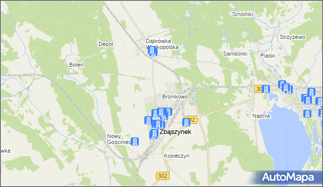mapa Bronikowo gmina Zbąszynek, Bronikowo gmina Zbąszynek na mapie Targeo