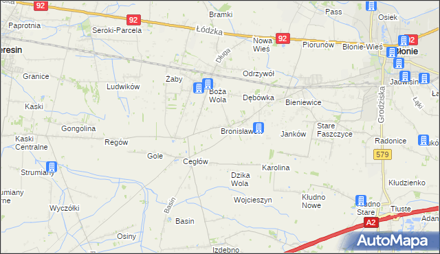 mapa Bronisławów gmina Baranów, Bronisławów gmina Baranów na mapie Targeo