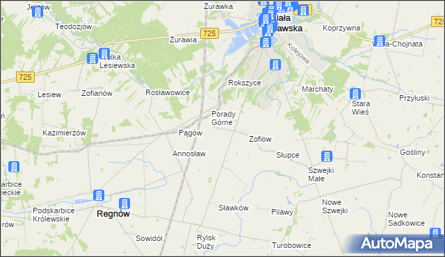 mapa Bronisławów gmina Biała Rawska, Bronisławów gmina Biała Rawska na mapie Targeo